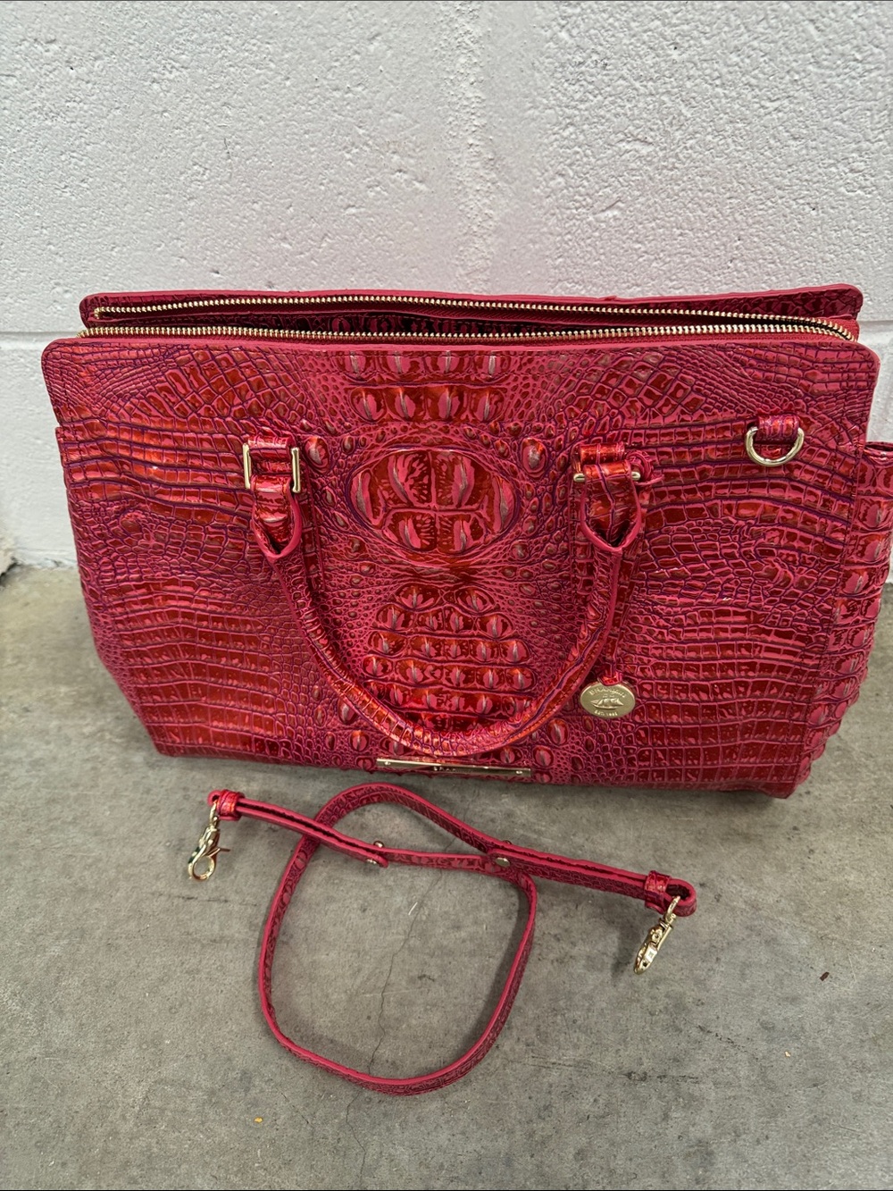 Brahmin “Finley Carryall Red Dragon” Croc-Embossed Satchel - Picture 9 of 9